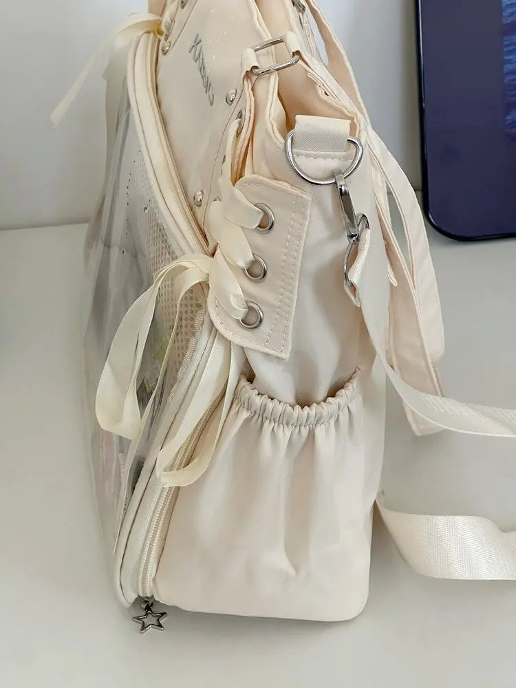 Bolso Bandolera con Lazo Estilo Universitario – Bolso de Hombro de Gran Capacidad para Chicas, Bolso Ita de Moda JK, Bolso de Mano con Acento de Lazo para Libros Escolares, Material Escolar y Uso Diario