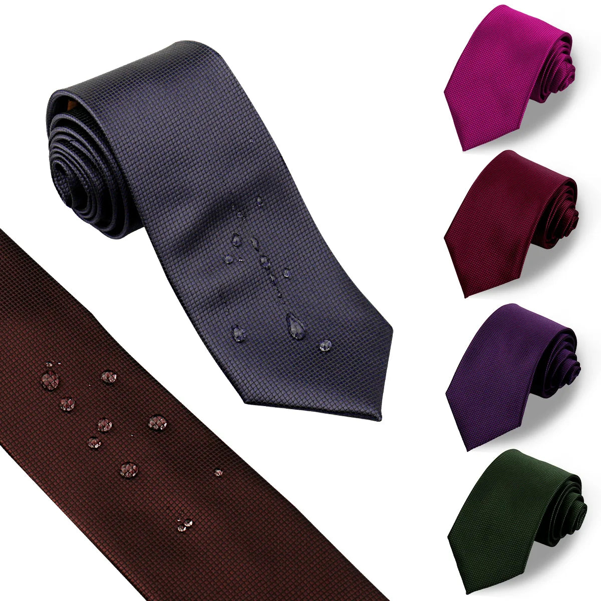 HUISHI Men's Waterproof Jacquard Necktie – 6cm Solid Dark Blue Tie for Business, Weddings & Formal Wear