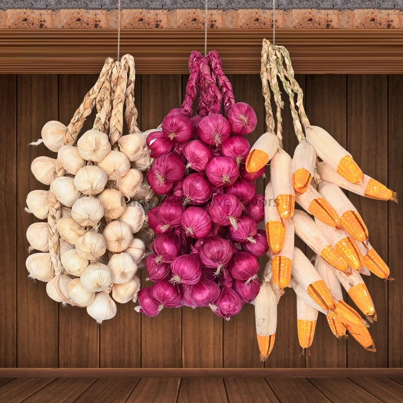 Artificial Foam Vegetable Hanging Decor – Chili Pepper, Garlic & Pumpkin String for Kitchen, Farmhouse, Home & Party Decoration