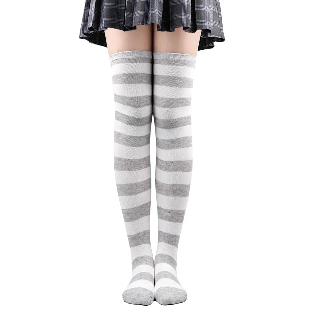 Thigh High Socks Women Over Knee Striped Polka Dot Stockings Black White Pink Lolita Cosplay Harajuku Y2K Kawaii