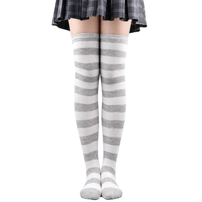 Thigh High Socks Women Over Knee Striped Polka Dot Stockings Black White Pink Lolita Cosplay Harajuku Y2K Kawaii