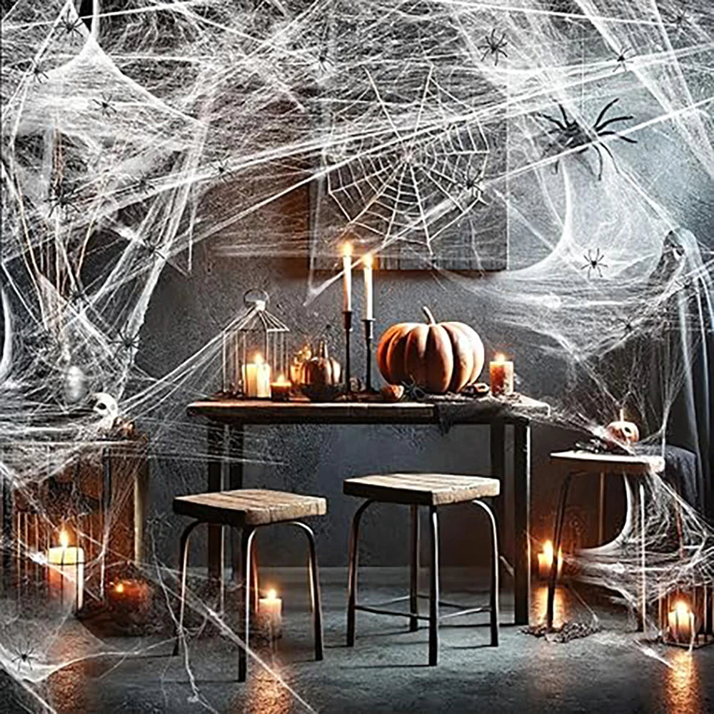 20/40g Halloween Spider Web Decoration, Black Stretchable Cobwebs with Spider Prop s, Haunted House Decor, Indoor and Outdoor Halloween Party Supplies, Spooky Home Decorations