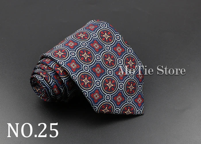 Men's 7.5cm Soft Silk Necktie – Floral & Dot Pattern Tie for Weddings, Business, Parties & Formal Wear