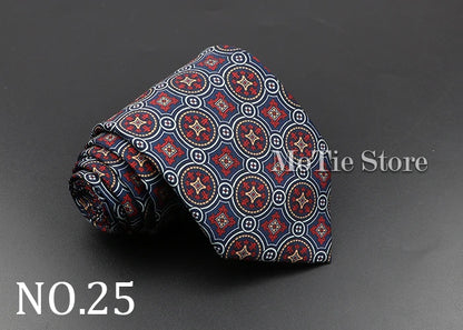 Men's 7.5cm Soft Silk Necktie – Floral & Dot Pattern Tie for Weddings, Business, Parties & Formal Wear