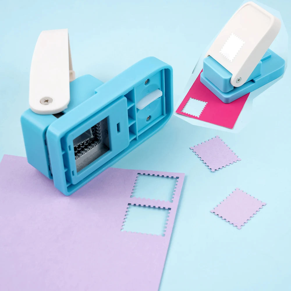 Perforadora de palanca para manualidades con diseño de sello postal rectangular de 1 x 0.8 pulgadas – Perforadora de papel para álbumes de recortes, tarjetas y manualidades de papel.