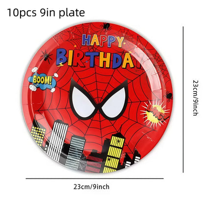 Spider Hero Birthday Party Supplies Set – Kids' Party Tableware Kit with Plates, Cups, Tablecloth, Backdrop, Balloons & Decorations