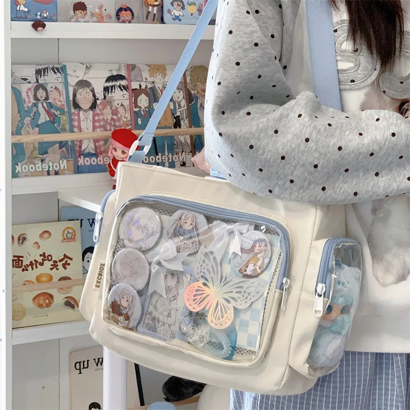 Bolso bandolera transparente de moda – Bolso de hombro Ita de gran capacidad para niñas, bolso mensajero de estilo escolar a la moda, bolso Kawaii versátil para uso diario y accesorios