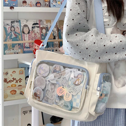 Bolso bandolera transparente de moda – Bolso de hombro Ita de gran capacidad para niñas, bolso mensajero de estilo escolar a la moda, bolso Kawaii versátil para uso diario y accesorios