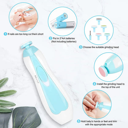 MAMIJOY Cortaúñas Eléctrico para Bebés con Luz LED – Kit de Cuidado de Uñas para Bebés Recién Nacidos, Lactantes y Niños Pequeños, de Bajo Ruido y 4 Velocidades