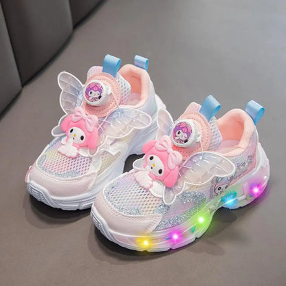 Sanrio Kuromi & My Melody Girls' LED Light-Up Sneakers – Kawaii Cartoon Casual Sports Shoes for Spring & Summer, Kids' Running & Outdoor Footwear