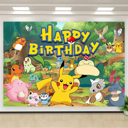 Pokémon Birthday Backdrop – Pikachu Party Photography Background Banner for Kids Birthday, Photo Studio Wall & Party Decoration