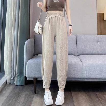 Women's Summer Cotton-Linen Harlan Pants – Lightweight Quick-Dry Loose High-Waist Workwear Trousers for Casual, Sports & Commuting