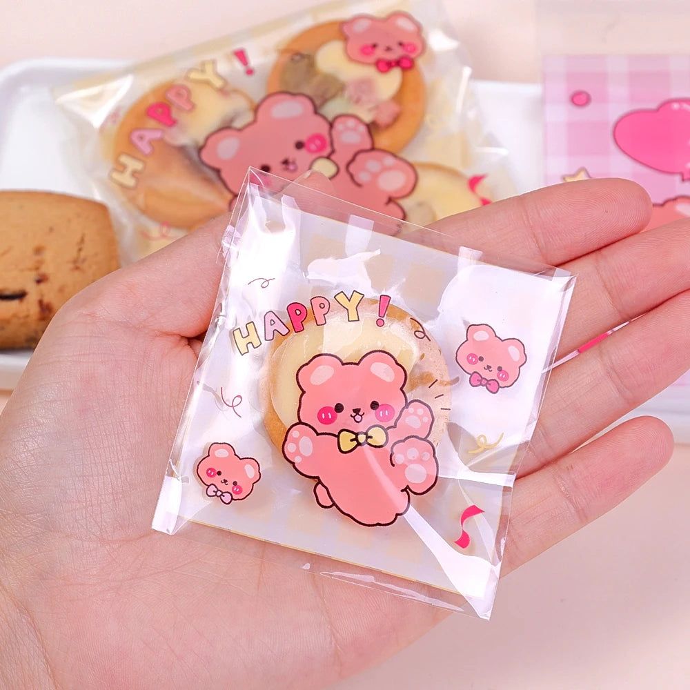 100/200PCS Cute Bear Self-Adhesive Treat Bags for Cookies, Candy, Biscuits, Snacks, Wedding Favors & Gift Packaging