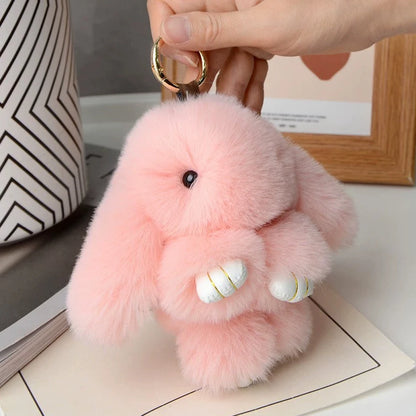 ZAKOL 15CM Fluffy Rabbit Fur Pompon Keychain – Soft Cute Bunny Plush Key Ring & Bag Charm, Adorable Gift Accessory for Girls