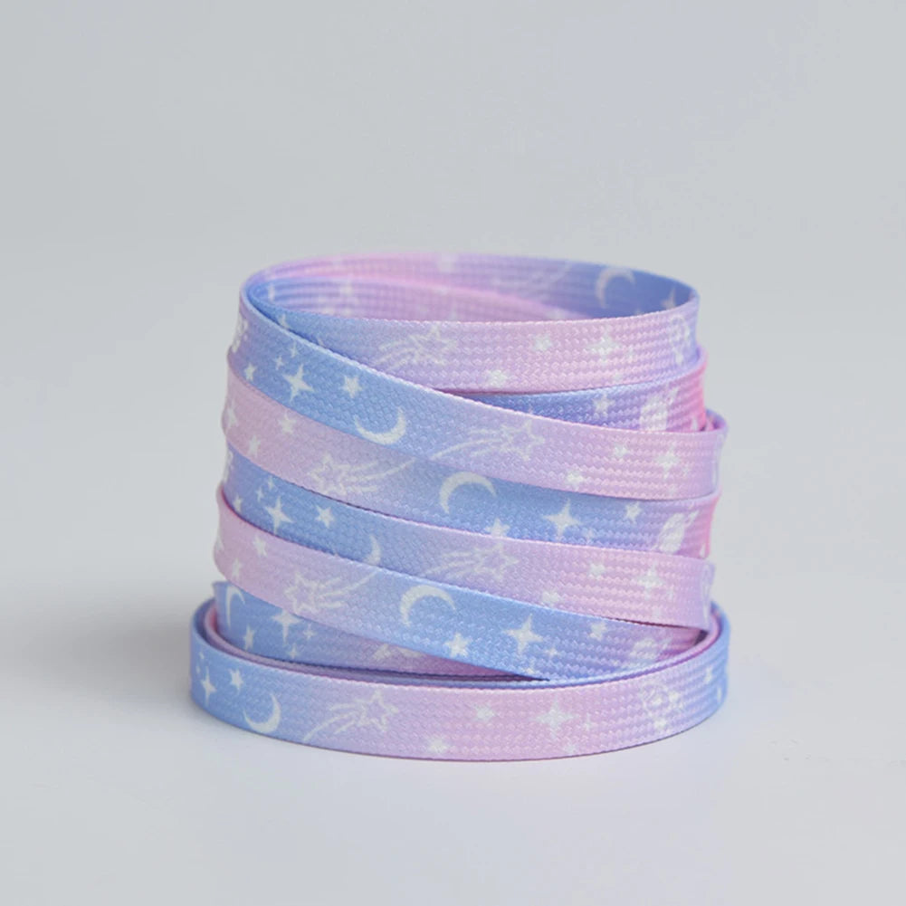 120/140/160cm Star Moon Shoelaces – Blue, Purple & Love Pattern Flat Elastic Shoe Laces for Sneakers & Casual Shoes