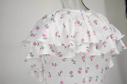 Robe mini florale à volants printemps-été 2026 pour femme – Jupe courte plissée à col en V, tenue décontractée élégante et à la mode