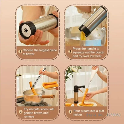 Stainless Steel Churro Maker & Cookie Press – Professional Pastry Squeezing Tool for Churros, Cookies & Cake Decorating, Kitchen Baking Accessory