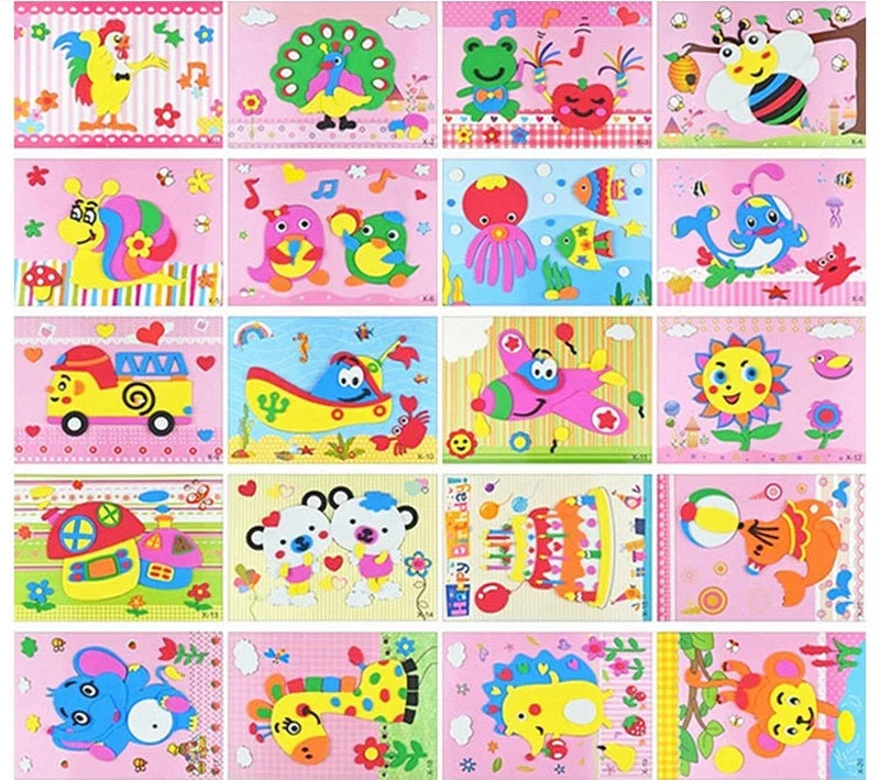 10/20PCS Pegatinas de Animales 3D de Goma EVA – Juego de Manualidades de Puzle de Dibujos Animados para Niños, Juguete Educativo Creativo, Regalo de Actividad Artística de Múltiples Diseños