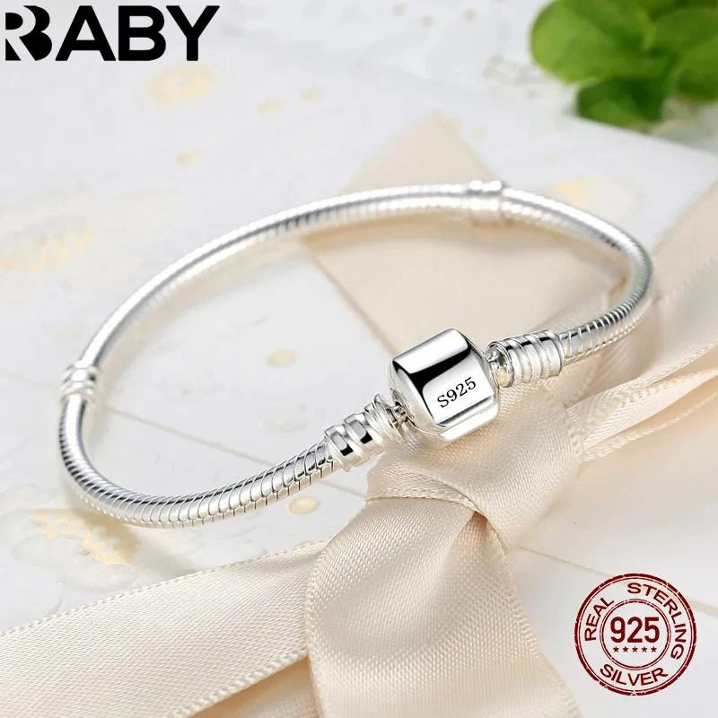 Pulsera con dije de hueso de serpiente de plata esterlina 925 – Pulsera de cadena suave y lisa hecha a mano de joyería fina para mujeres y para regalo
