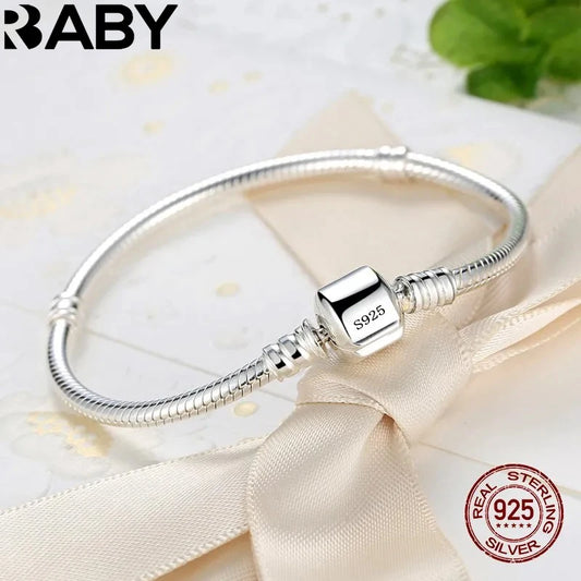 925 Sterling Silver Snake Bone Charm Bracelet – Handmade Fine Jewelry Soft Smooth Chain Bracelet for Women & Gift