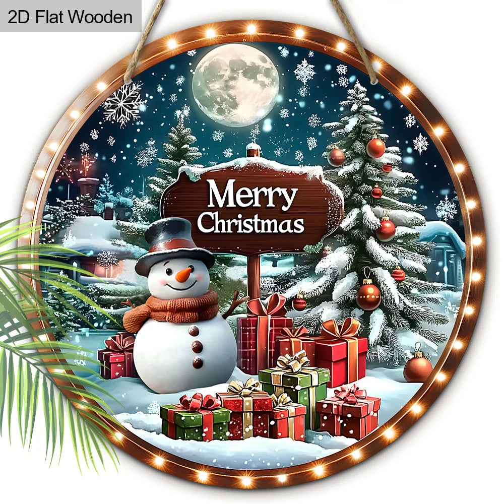 2D Wooden Christmas Pendant – Snowman with Gifts & Flashing Lights Design for Xmas Tree, Home & Holiday Decor