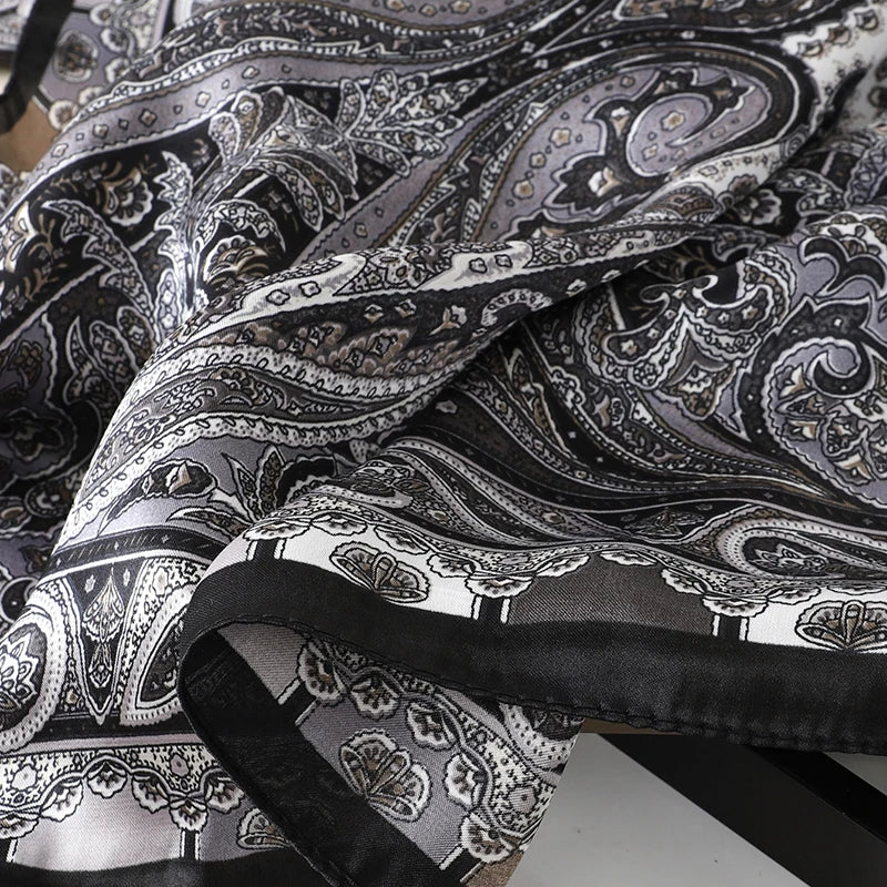 Bohemian Style Print Luxury Brand Silk Square Scarf Women Satin Shawls Neckerchief Wrap Scarves Bandana Hair Hjiab Floral