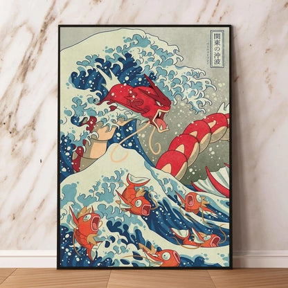 Décoration Murale sur Toile Pokémon Gyarados – Affiche Anime Classique Peinture pour la Décoration Moderne de la Maison et du Salon