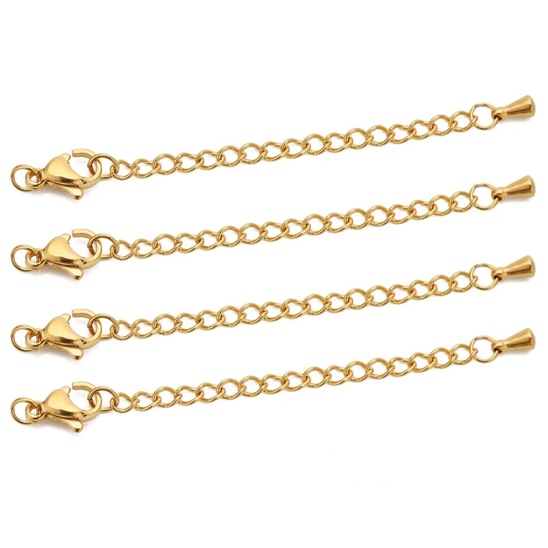 10 chaînes d'extension en acier inoxydable avec fermoirs mousquetons – Rallonges pour colliers et bracelets DIY