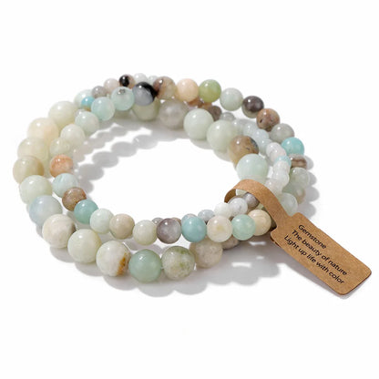 Set de 3 Pulseras de Cuentas de Piedra Natural – Agate Musgoso Indio, Rodonita y Cuarzo Cristal de 4mm/6mm/8mm para Hombres y Mujeres