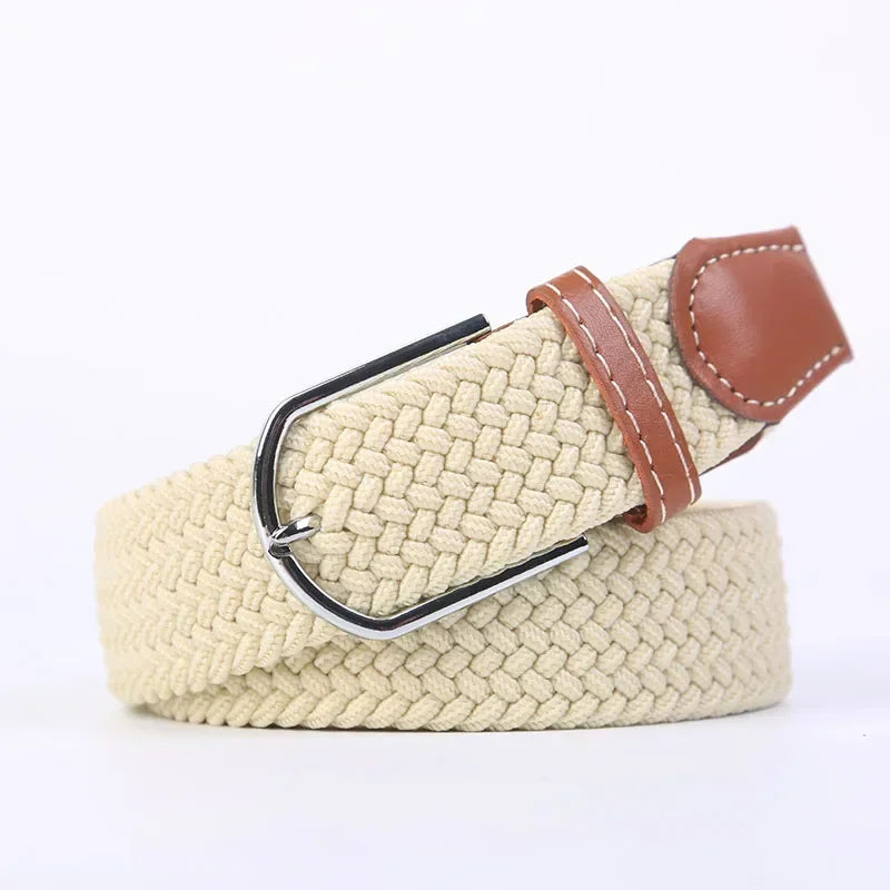 Ceinture élastique tressée unisexe en toile tissée, à boucle ardillon, pour jeans (107/120/130cm)