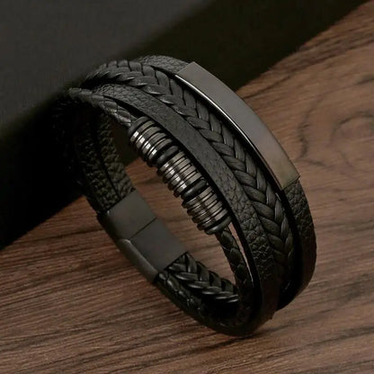 Pulsera de cuero clásica para hombre – Pulsera multicapa tejida a mano para hombre | Accesorio de joyería de moda casual, regalo