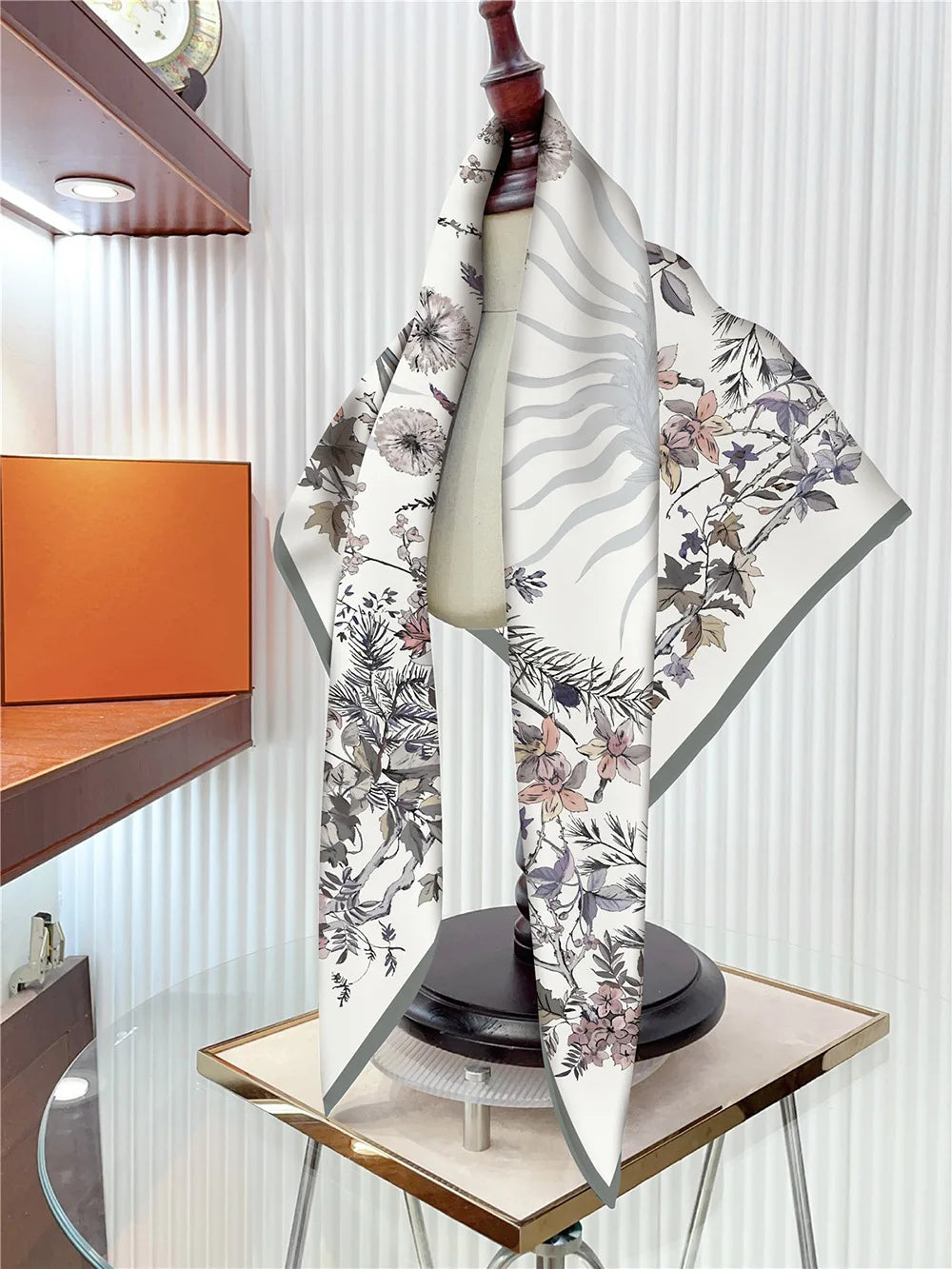 Foulard carré en soie 90 cm pour femme, motif floral, sergé de luxe, bandana, châle, hijab, cache-col, écharpe de tête