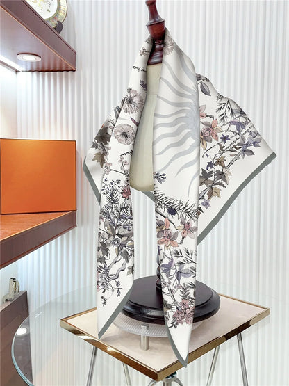 Foulard carré en soie 90 cm pour femme, motif floral, sergé de luxe, bandana, châle, hijab, cache-col, écharpe de tête
