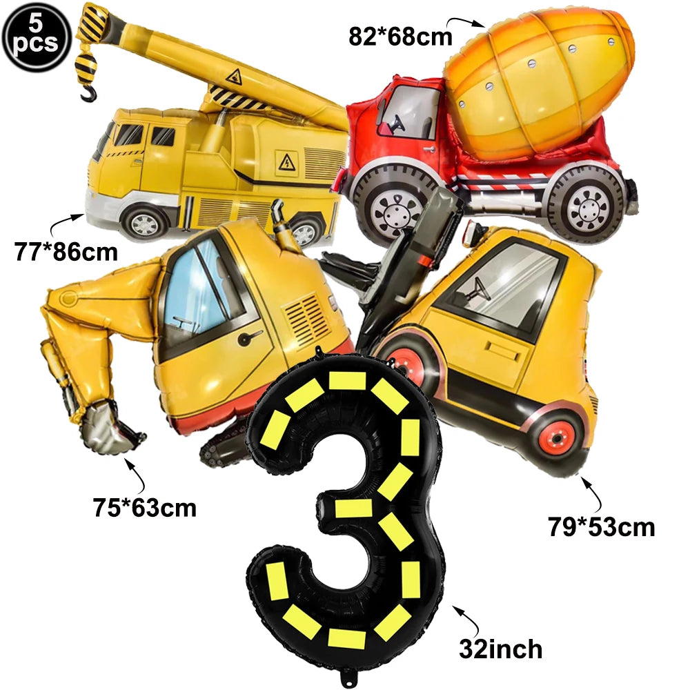 Construction Truck Birthday Party Tablecloth – Excavator & Engineering-Themed Table Runner for Boys' Construction Party Decorations