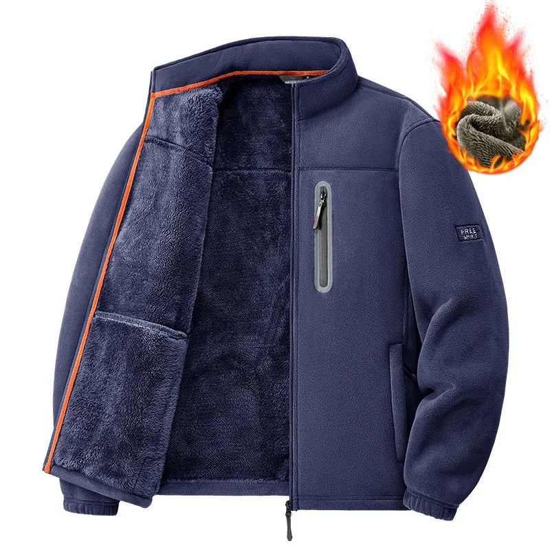 Men's Winter Fleece Jacket Thickened Polar Fleece Warm Insulated Casual Coat for Outdoor Activities and Autumn Cold Weather