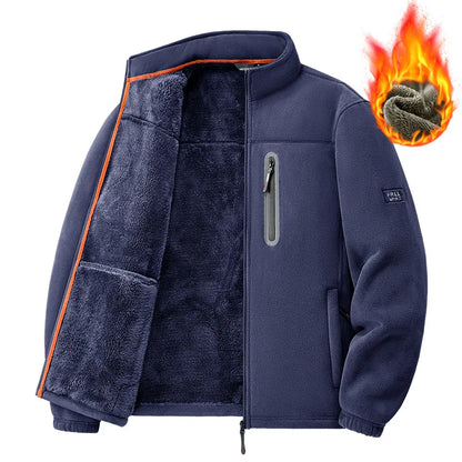 Men's Winter Fleece Jacket Thickened Polar Fleece Warm Insulated Casual Coat for Outdoor Activities and Autumn Cold Weather