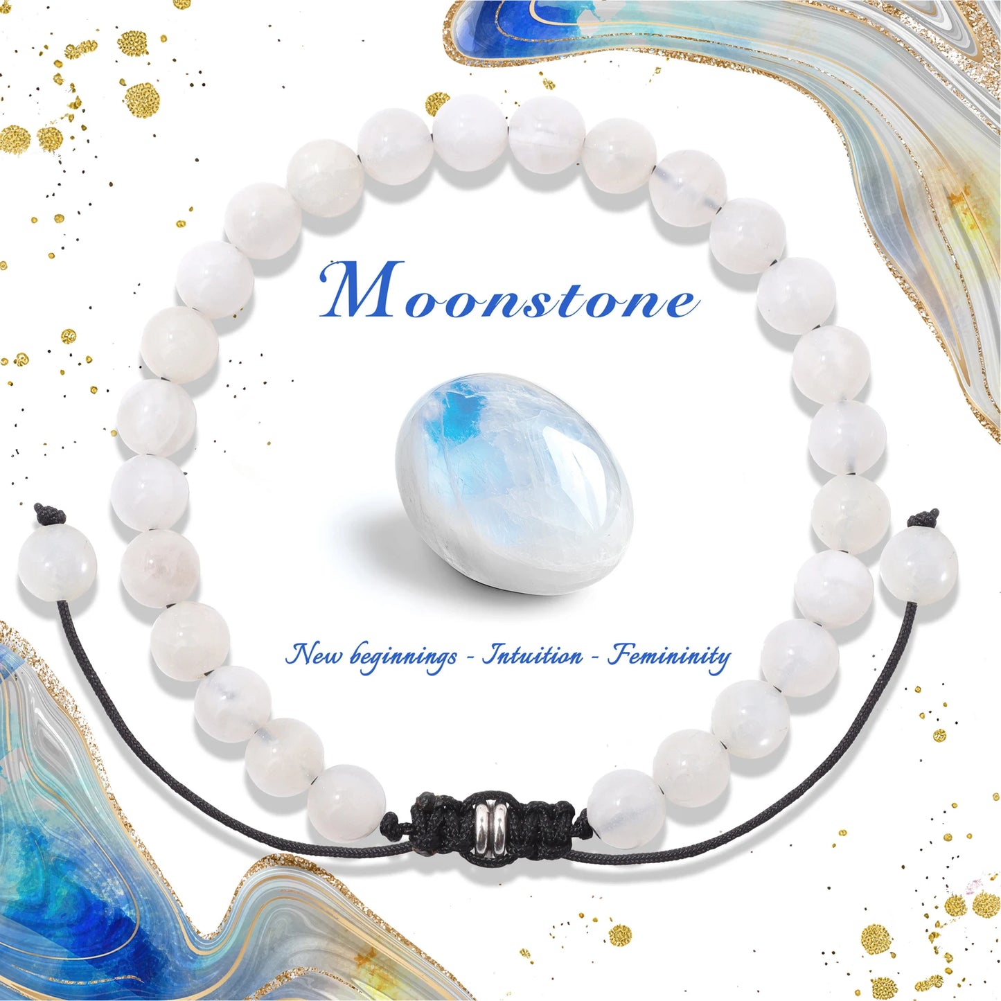 Bracelet perles de tourmaline noire naturelle – Bracelet ajustable tressé en corde avec carte cadeau pour hommes et femmes