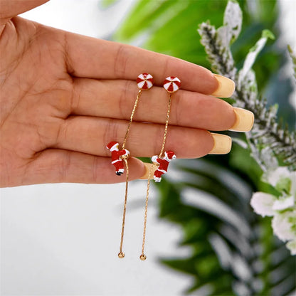 Asymmetric Snowflake & Snowman Christmas Drop Earrings for Women – Moving Santa Long Tassel Dangle Party Jewelry & Holiday Gift