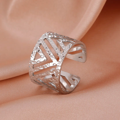 Bague Skyrim en acier inoxydable cœur géométrique pour femme, réglable, ouverte, pour fête, esthétique