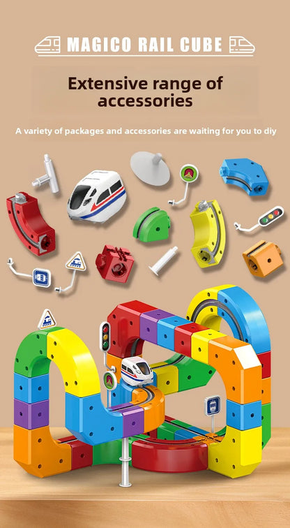 Ensemble de construction de train magique – Jouet de labyrinthe de voiture de rail magnétique électrique pour enfants, cadeau éducatif STEM