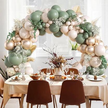 Sage Green Balloon Arch Garland Kit – Green, White, Sand & Gold Confetti Latex Balloons for Birthday, Wedding & Graduation Decorations
