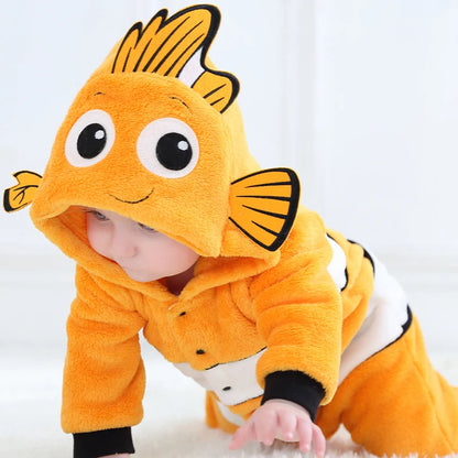 Nemo Baby Romper Onesie – Cute Hooded Cartoon Pajamas & Cosplay Costume for Newborn Boys & Girls