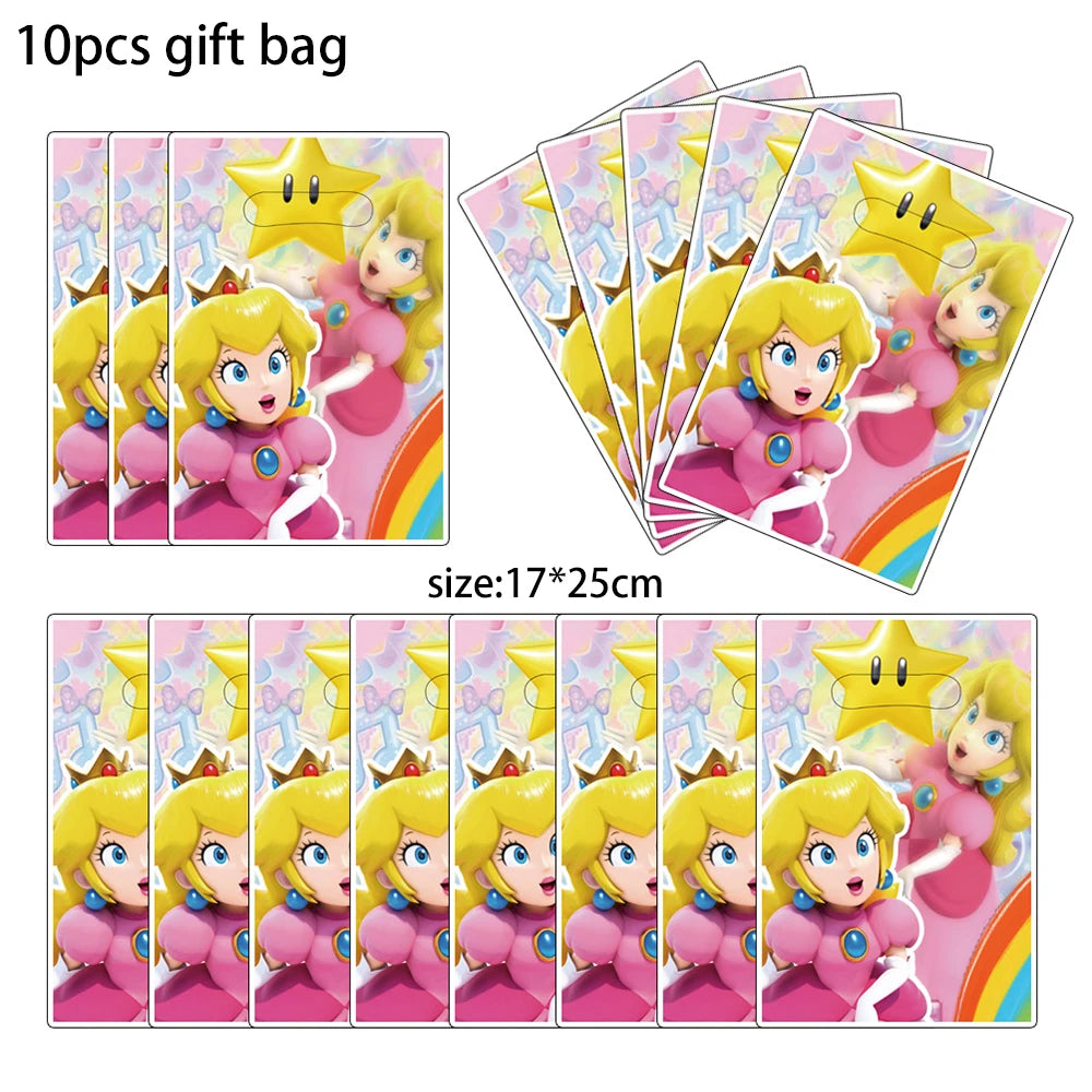 Princess Peach Party Supplies Set – Cartoon Anime-Themed Tableware, Balloons & Decorations for Children's Birthdays & Baby Showers