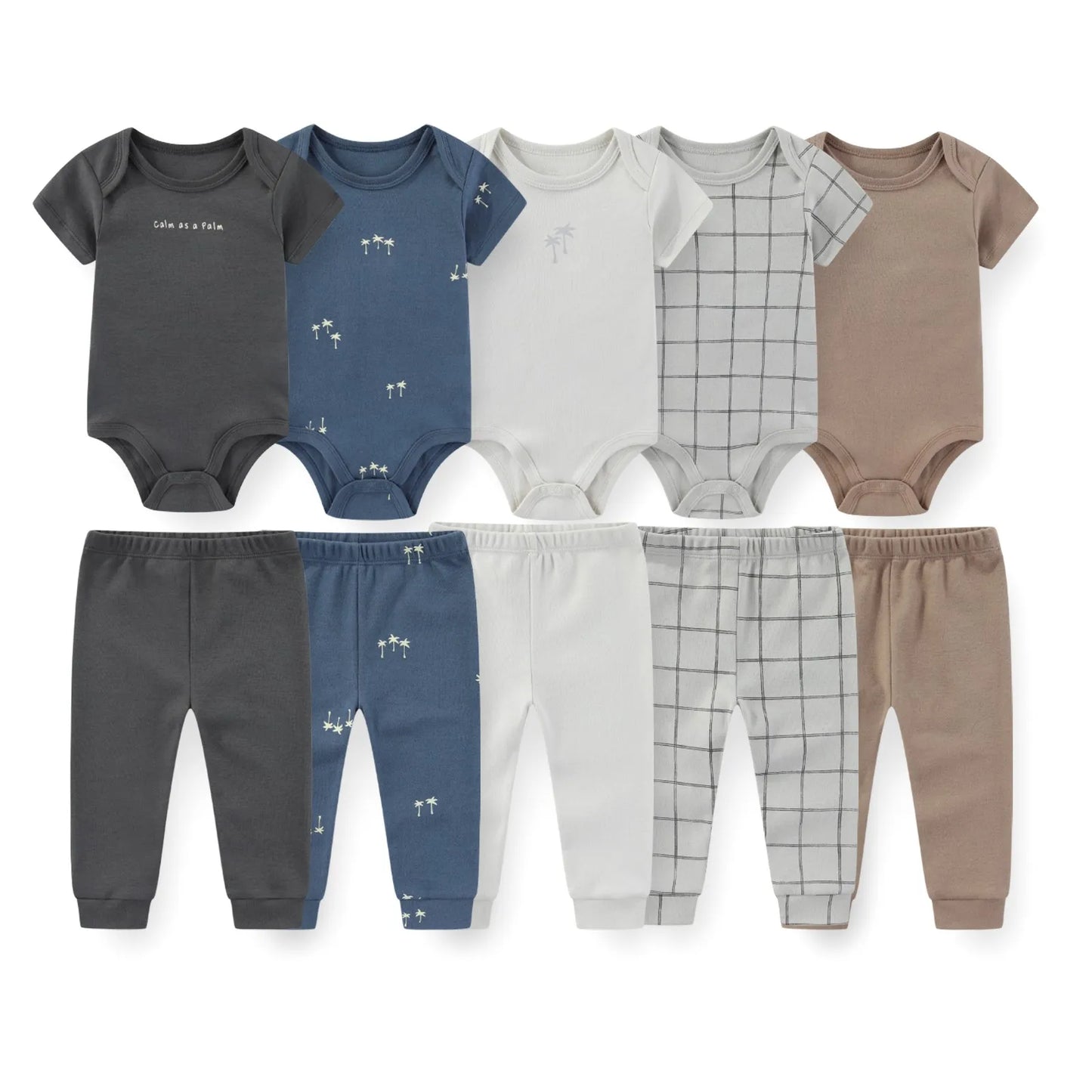 Kiddiezoom 10PCS Baby Clothing Set – Unisex Newborn Bodysuits & Pants, Soft Four-Season Infant Outfit for Baby Boys & Girls