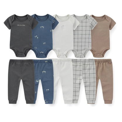 Kiddiezoom 10PCS Baby Clothing Set – Unisex Newborn Bodysuits & Pants, Soft Four-Season Infant Outfit for Baby Boys & Girls