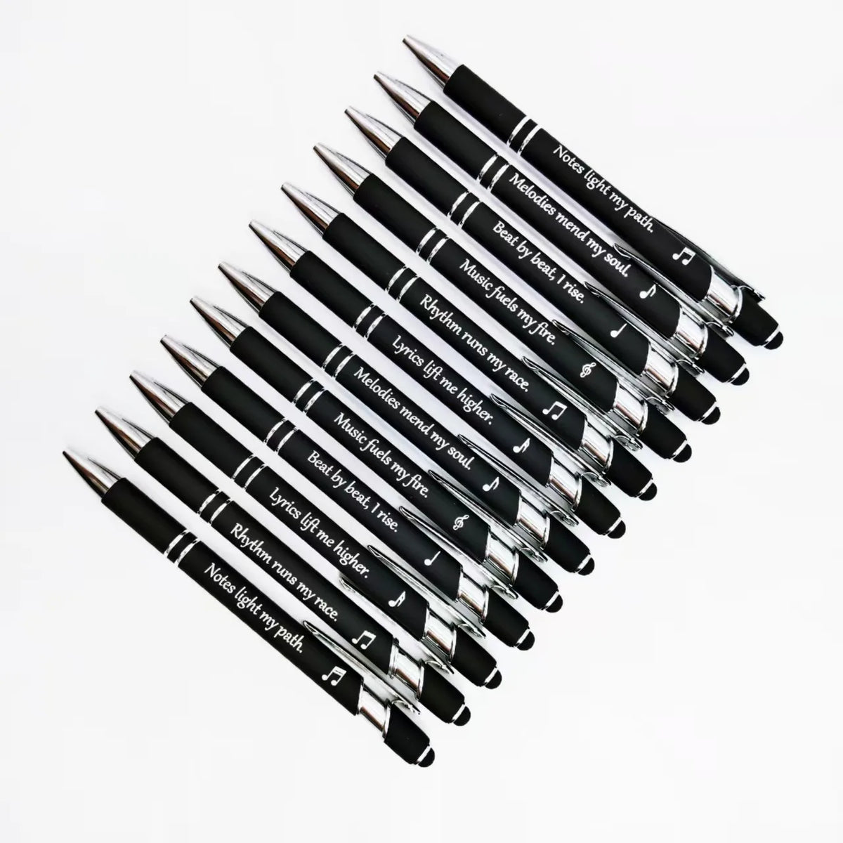 5/10PCS Love Music Engraved Metal Pens – Music Phrase Ballpoint Writing Pens with Touch Screen Stylus for Gifts