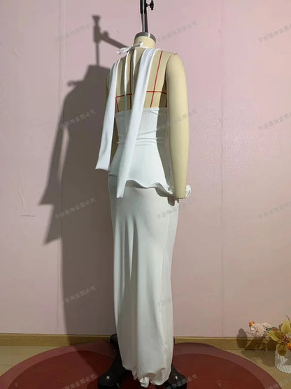 Women’s 2026 Spring Halter Neck Backless Long Dress Slim Fit Hip Hugging Elegant Sexy Solid Color