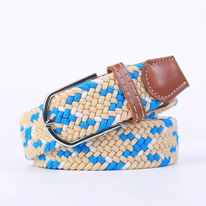Ceinture élastique tressée unisexe en toile tissée, à boucle ardillon, pour jeans (107/120/130cm)
