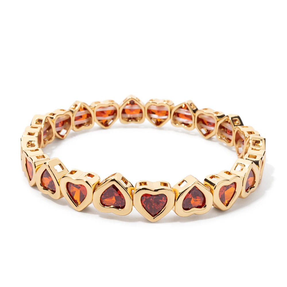 Brazalete de puño elástico para mujer 2024 Gold Love con diamantes de imitación color melocotón, joyería de moda