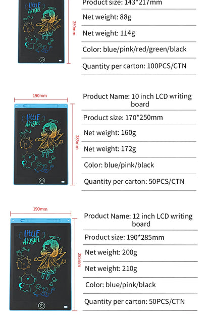Tablette d'écriture LCD pour enfants – Planche à dessin électronique réutilisable 6,5/8,5/10/12 pouces, Pad d'apprentissage de protection des yeux avec fonction de verrouillage et d'effacement, cadeau éducatif pour enfants